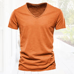 Plain Slub Cotton V-neck T-shirt