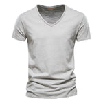 Plain Slub Cotton V-neck T-shirt