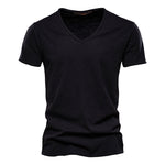 Plain Slub Cotton V-neck T-shirt