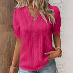 V Neck Plain Lace Elegant Shirt