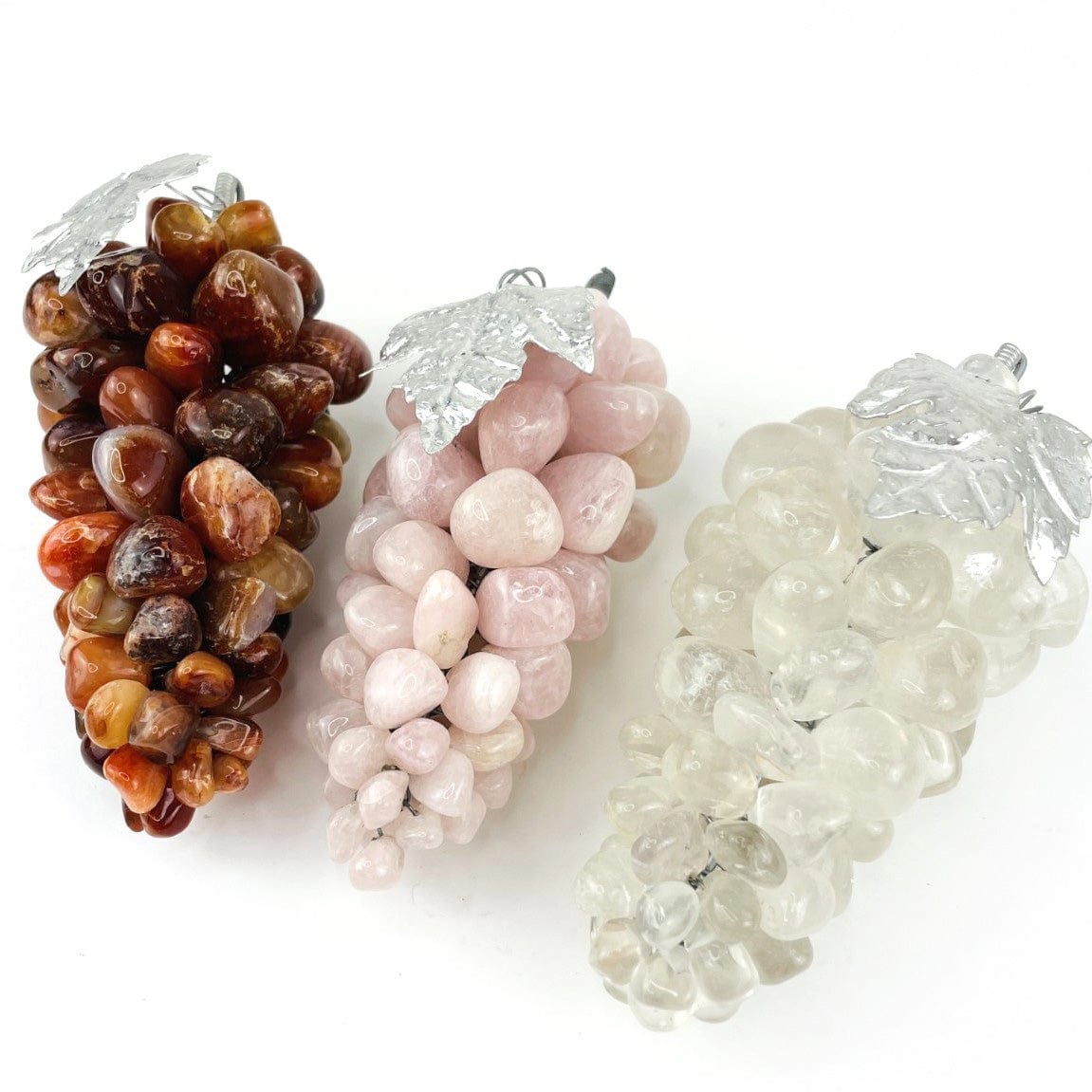 Polished Stone Grape Bunch with Silver Leaf - You Choose Stone