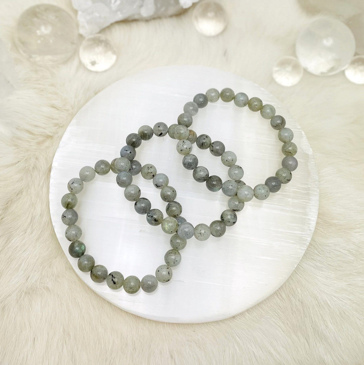 Labradorite Crystal Round Bead Bracelets