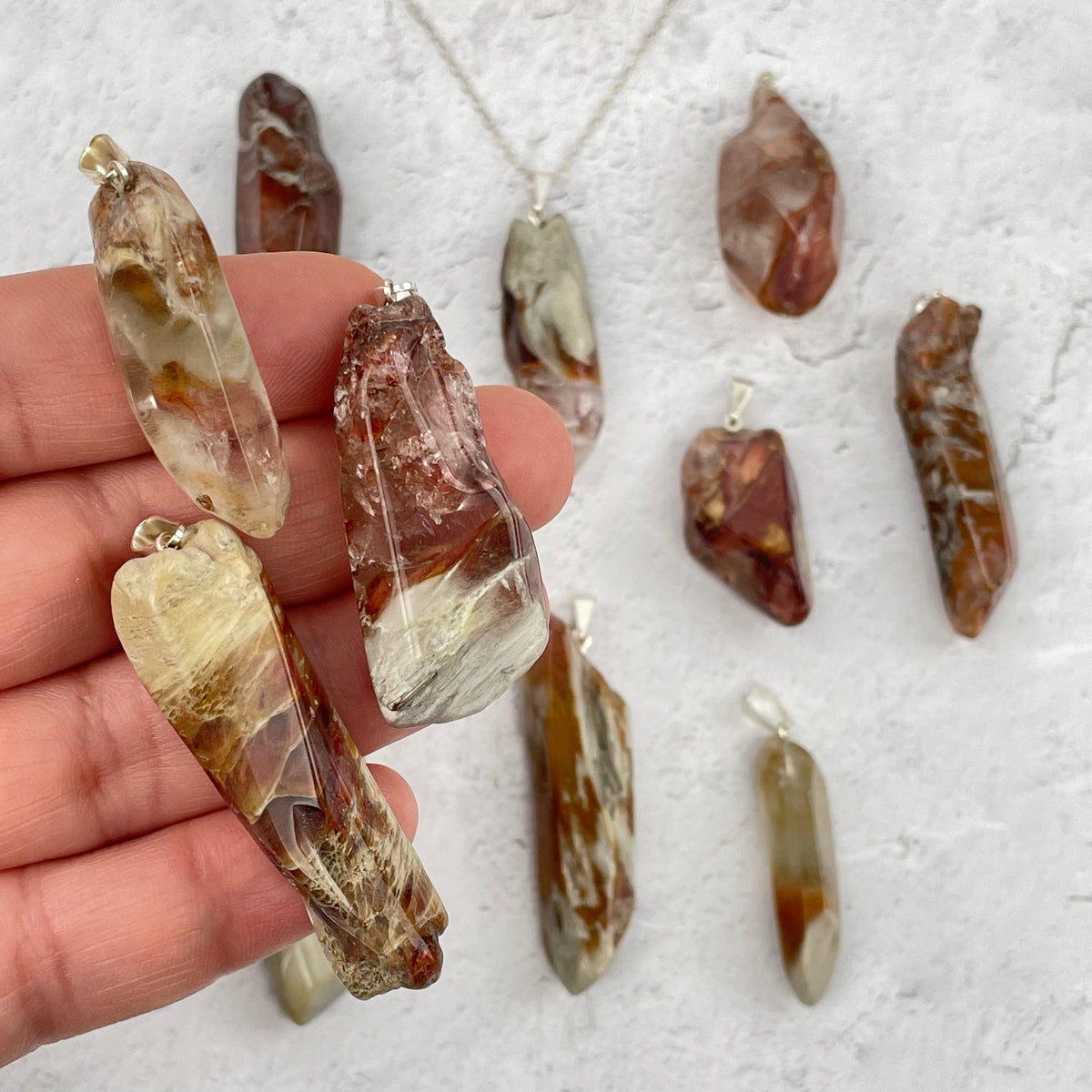 Amphibole Quartz Tumbled Gemstone Pendants with Silver Plated Bail