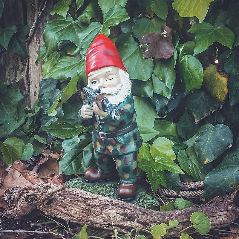 Garden Gnome With Camouflage Uniform And AK47