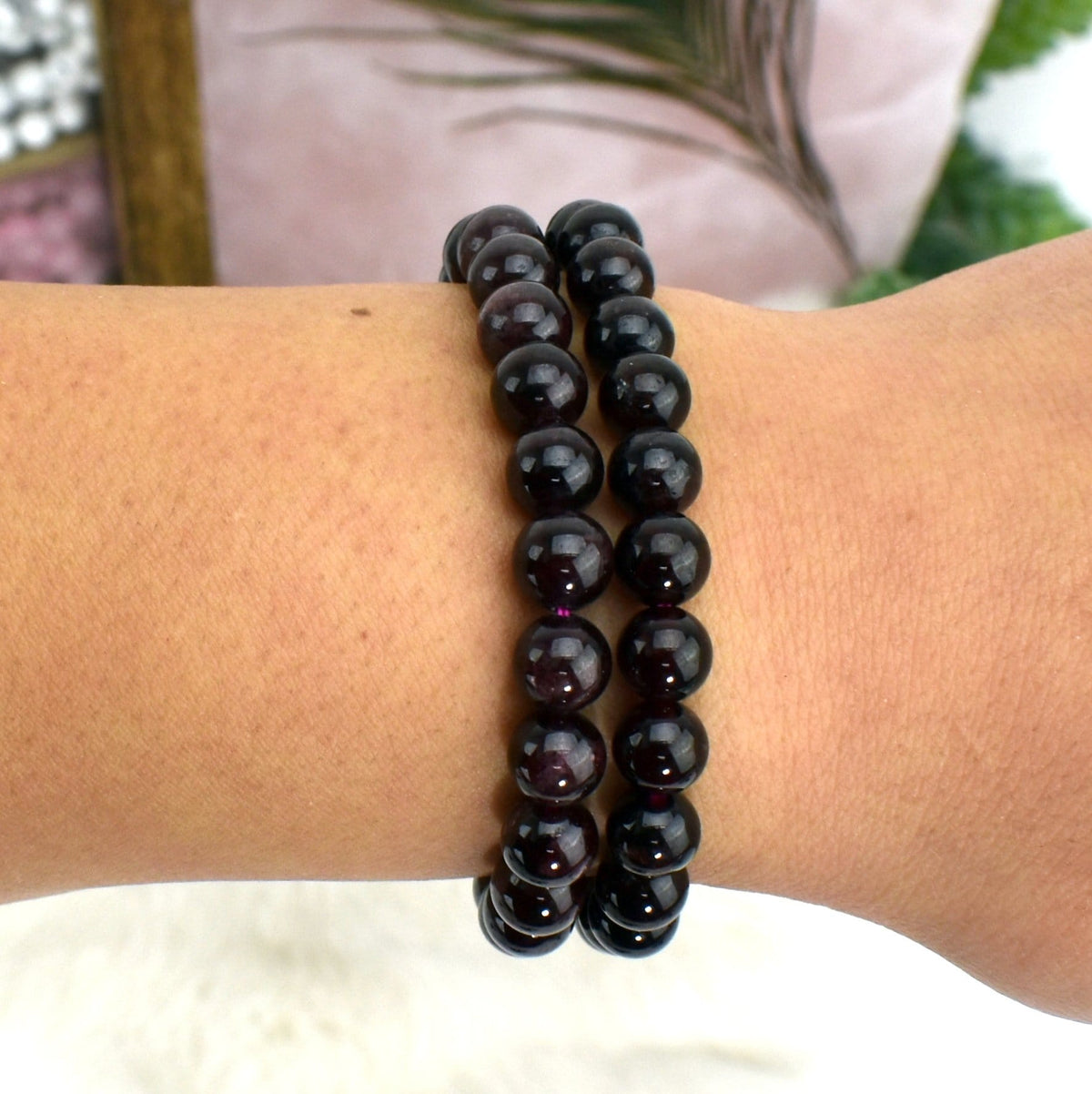 Garnet Crystal Round Bead Mala Stretch Bracelets