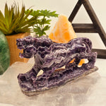 Chevron Amethyst Jaguar Statue - Carved Crystal Wildcat with Base - OOAK