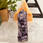 Chevron Amethyst Jaguar Statue - Carved Crystal Wildcat with Base - OOAK