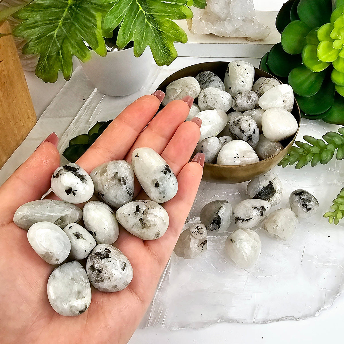 White Moonstone Crystal Tumbled Stones - Medium Size - 1/2 lb or 1 lb