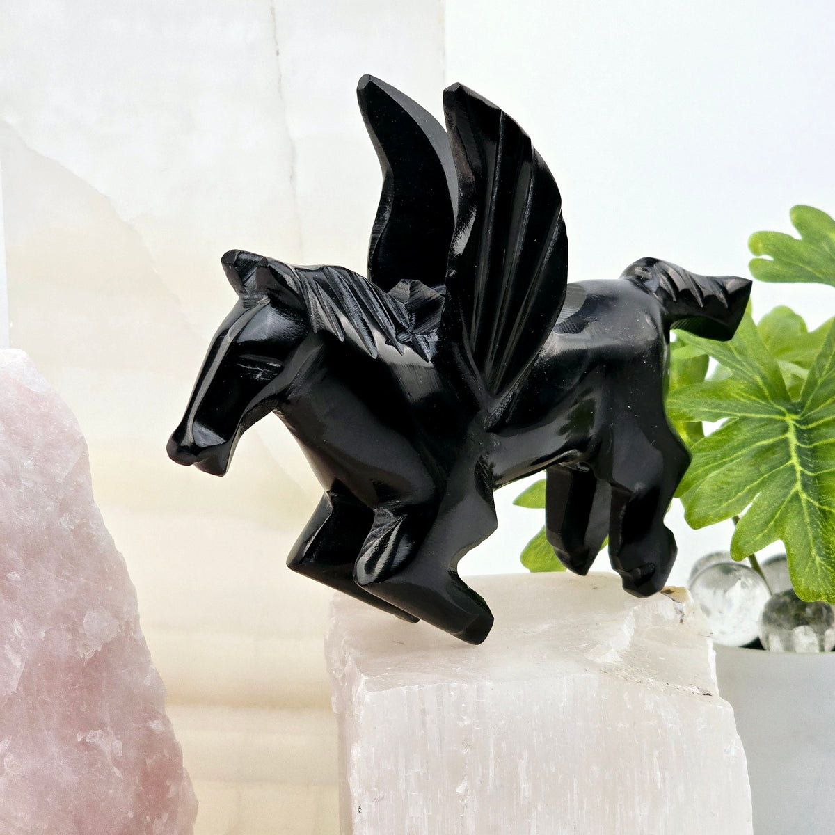 Black Onyx Pegasus - Carved Crystal Winged Horse - One-of-a-Kind