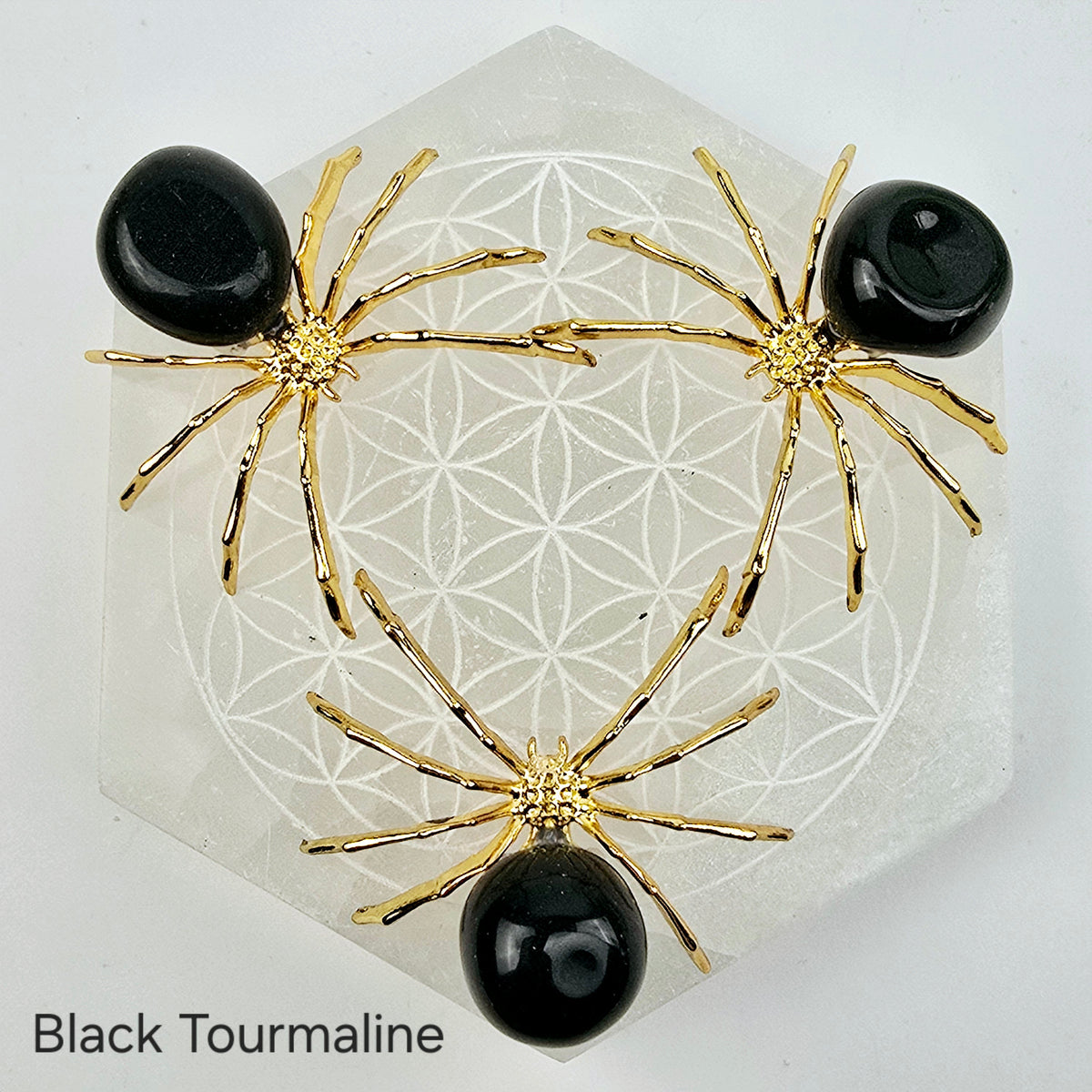 Crystal Spider - Gold-Toned Metal Spider with Tumbled Stone Body - Halloween Witchy Decor