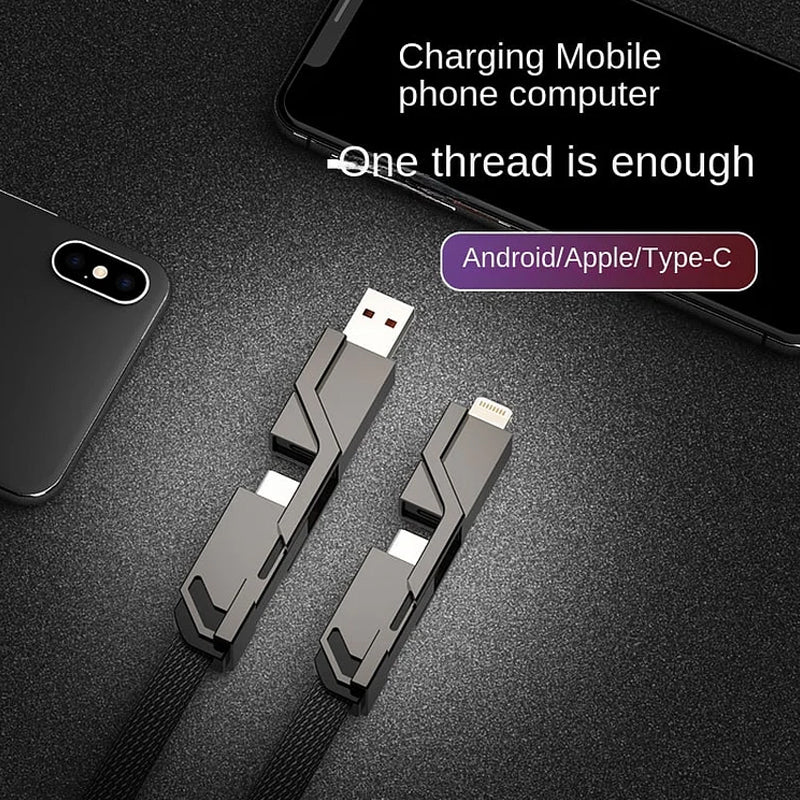 4-in-1 Flat Braided Anti-tangle Charger Cable with Velcro