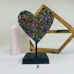 Amethyst Crystal Druzy Heart on Stand Rainbow Titanium YOU CHOOSE