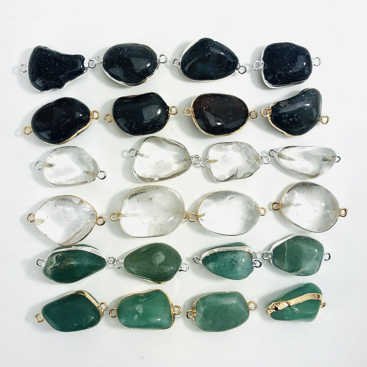 Tumbled Gemstone Crystal Pendant Connectors (S24B24)