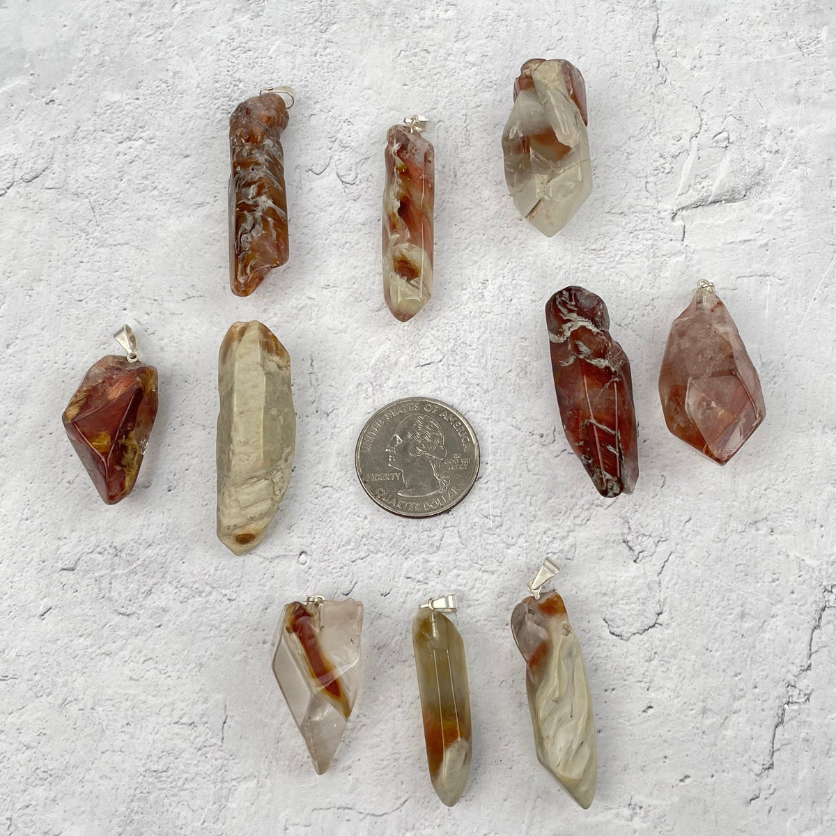 Amphibole Quartz Tumbled Gemstone Pendants with Silver Plated Bail