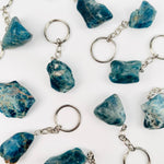 Apatite Silver Toned Key Chain - Tumbled Blue Stone