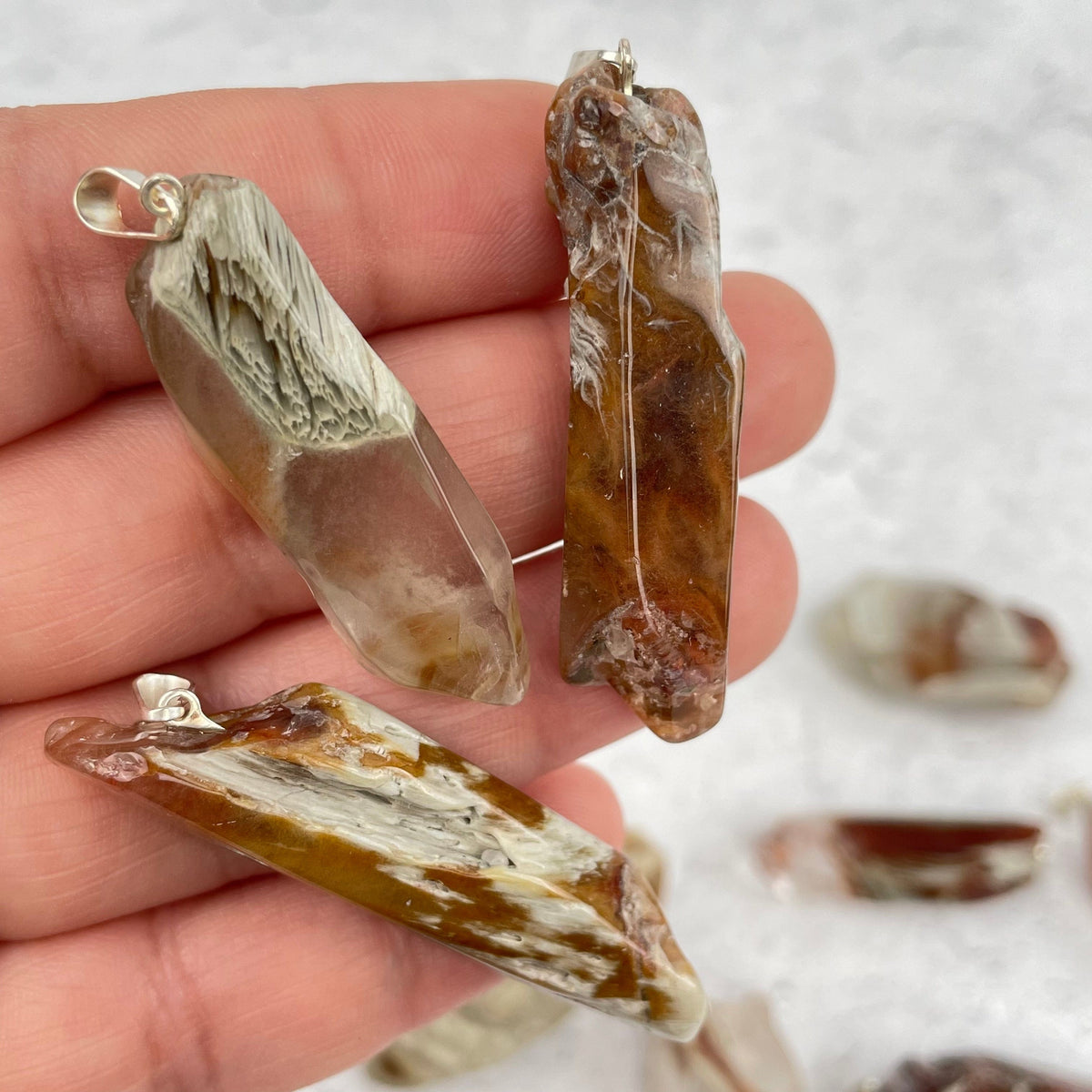 Amphibole Quartz Tumbled Gemstone Pendants with Silver Plated Bail