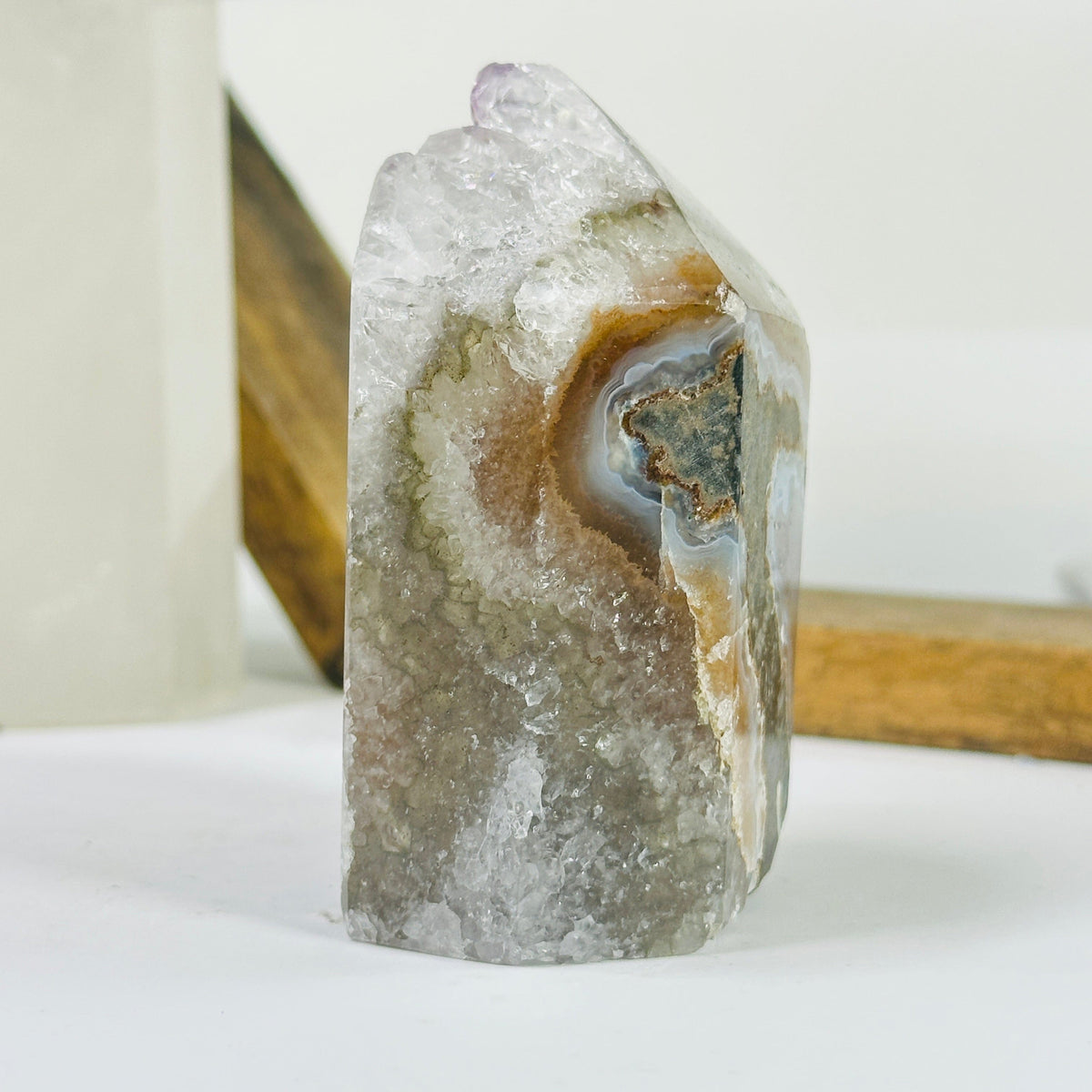 Amethyst and Agate Polished Crystal Point Tower