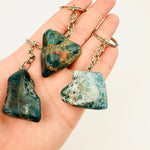 Apatite Silver Toned Key Chain - Tumbled Blue Stone