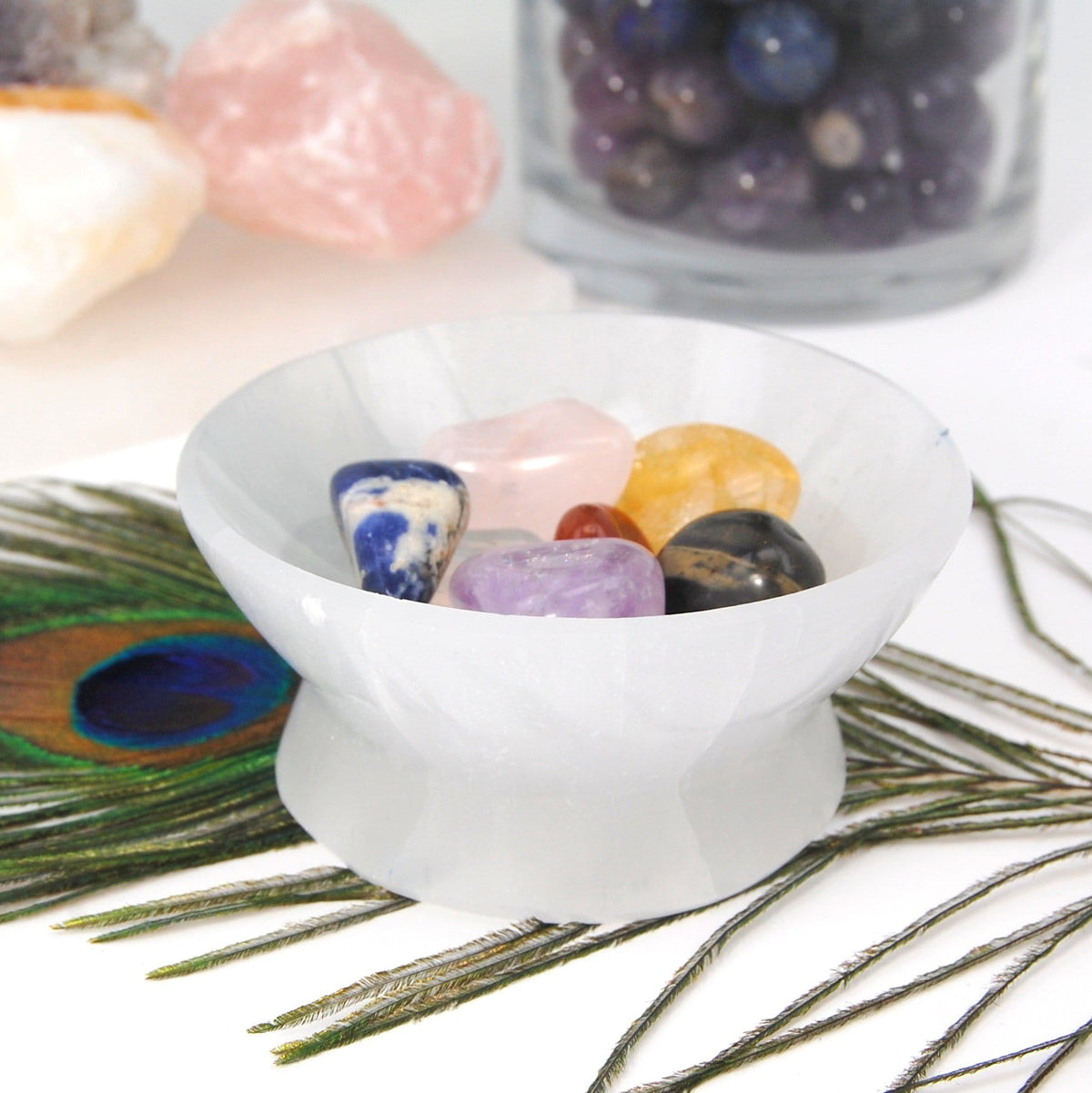 Selenite Pedestal Bowl - Reiki Stone Charging Station - 10CM (RK6-65)