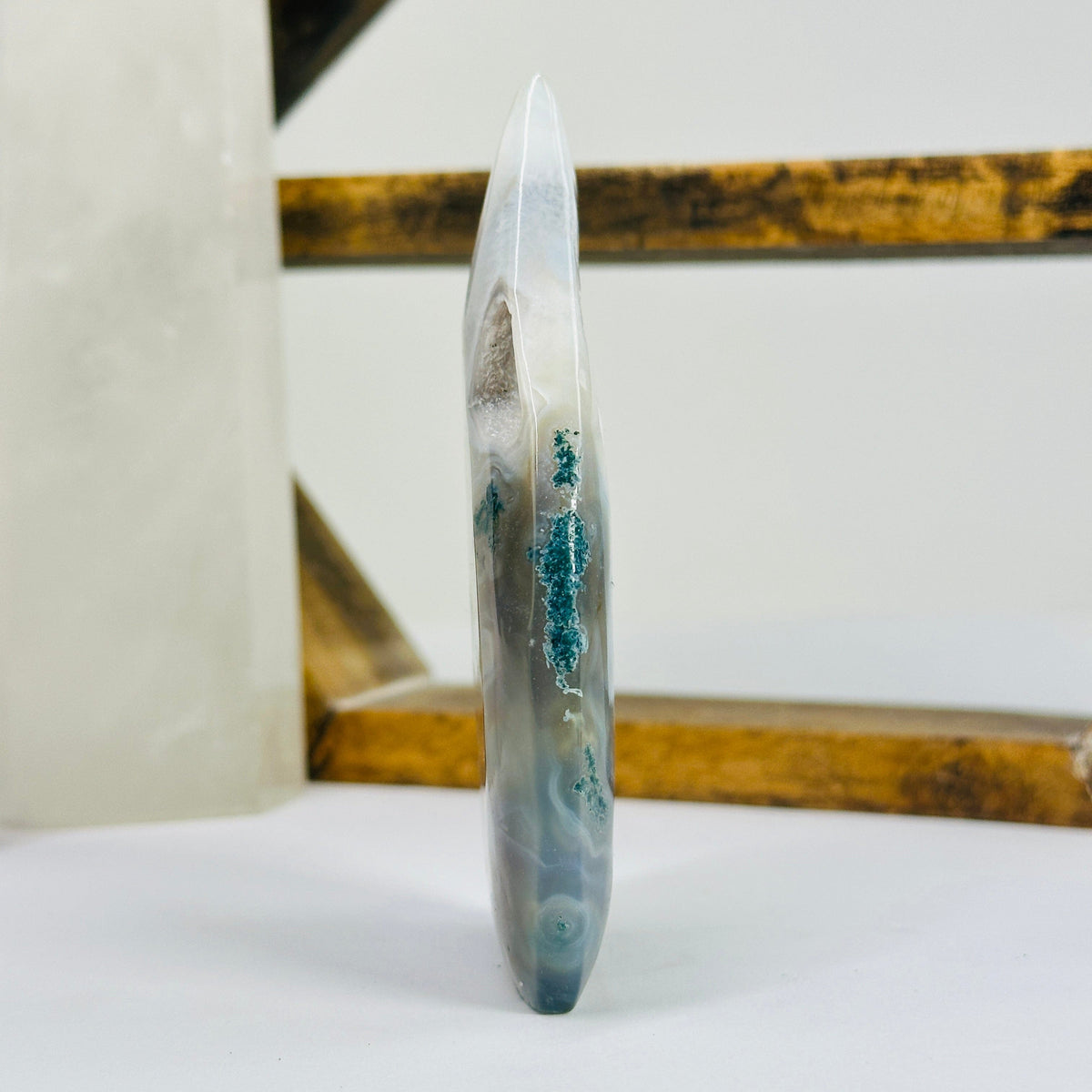 Moss Agate Crystal Thin Cut Base OOAK