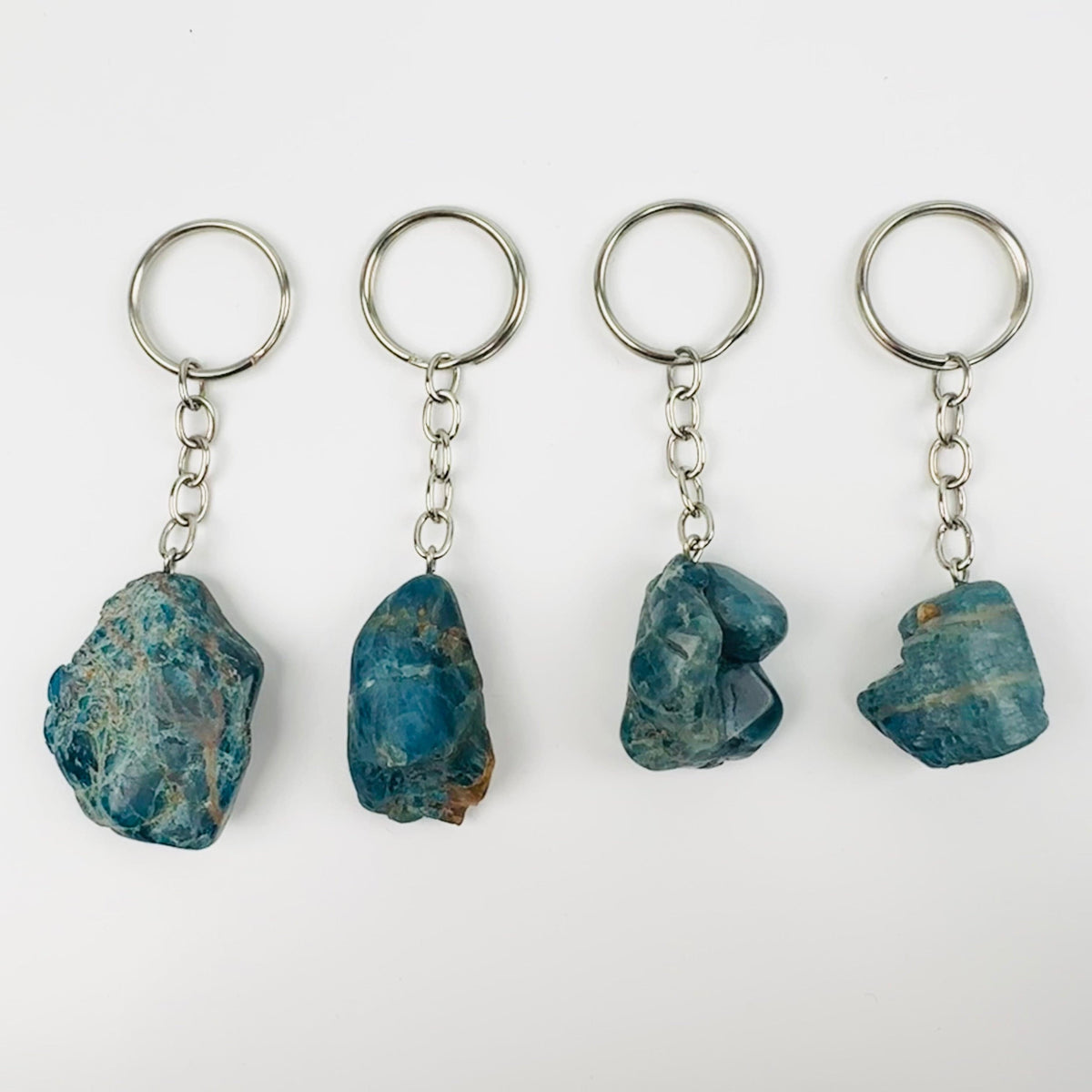 Apatite Silver Toned Key Chain - Tumbled Blue Stone