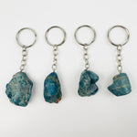 Apatite Silver Toned Key Chain - Tumbled Blue Stone