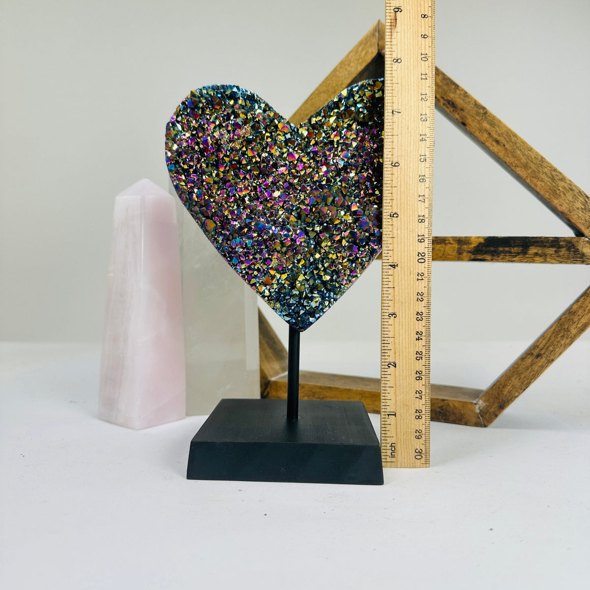 Amethyst Crystal Druzy Heart on Stand Rainbow Titanium YOU CHOOSE