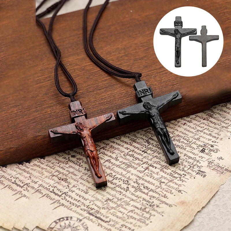 Jesus Cross Wooden Necklace