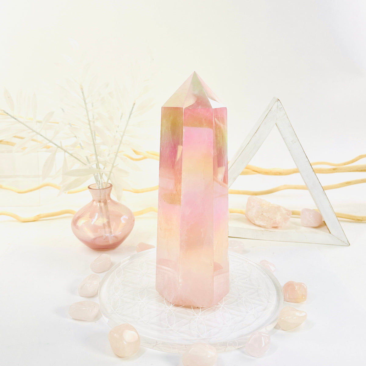 Angel Aura Rose Quartz Crystal with Natural Inclusions