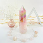 Angel Aura Rose Quartz Crystal Tower with Natural Inclusions