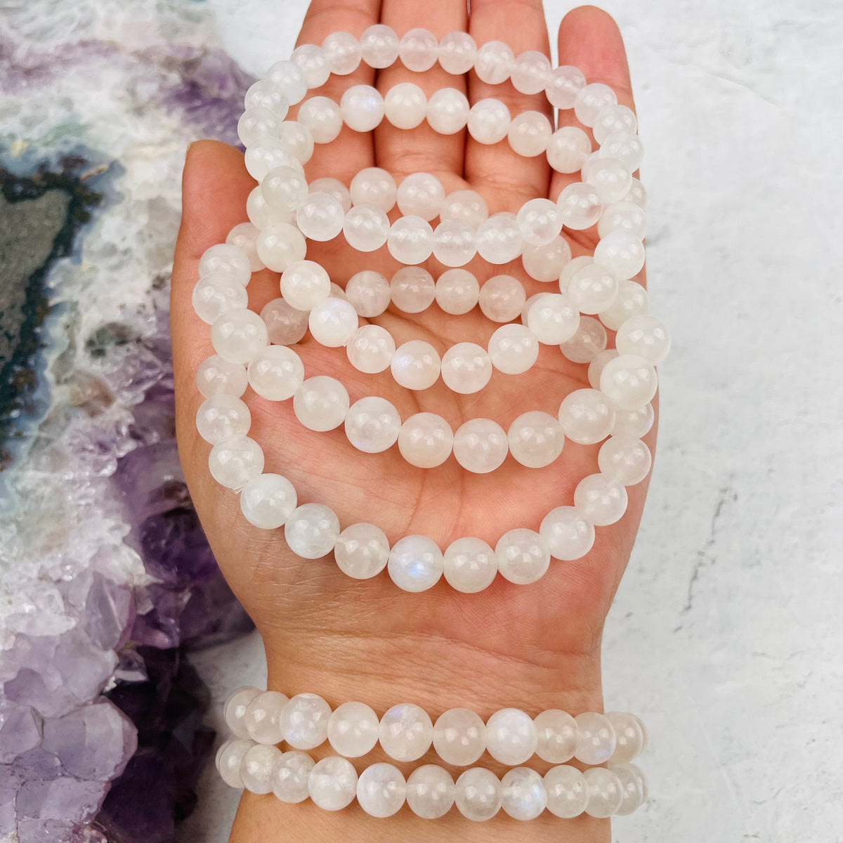 Moonstone Round Bead Bracelets