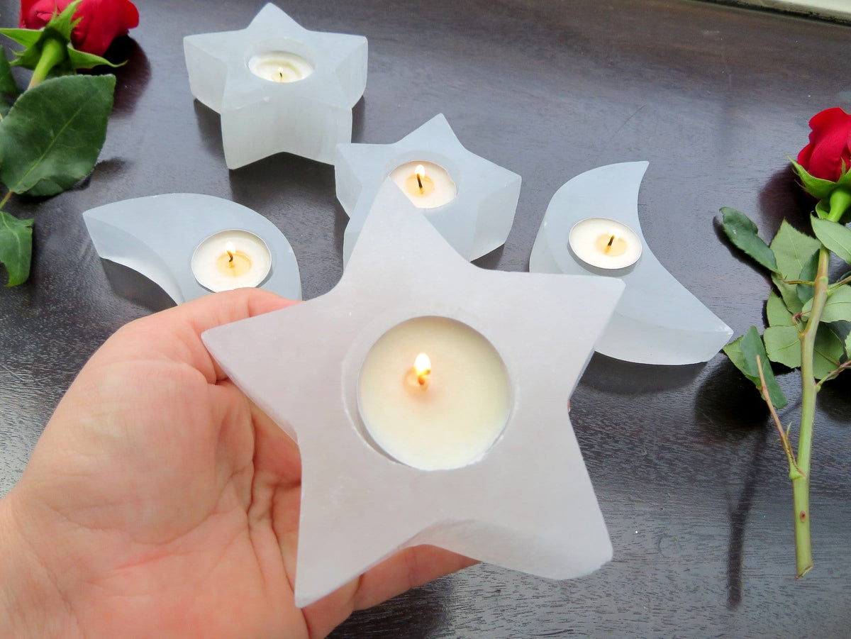 Selenite Star Shaped Candle Holders