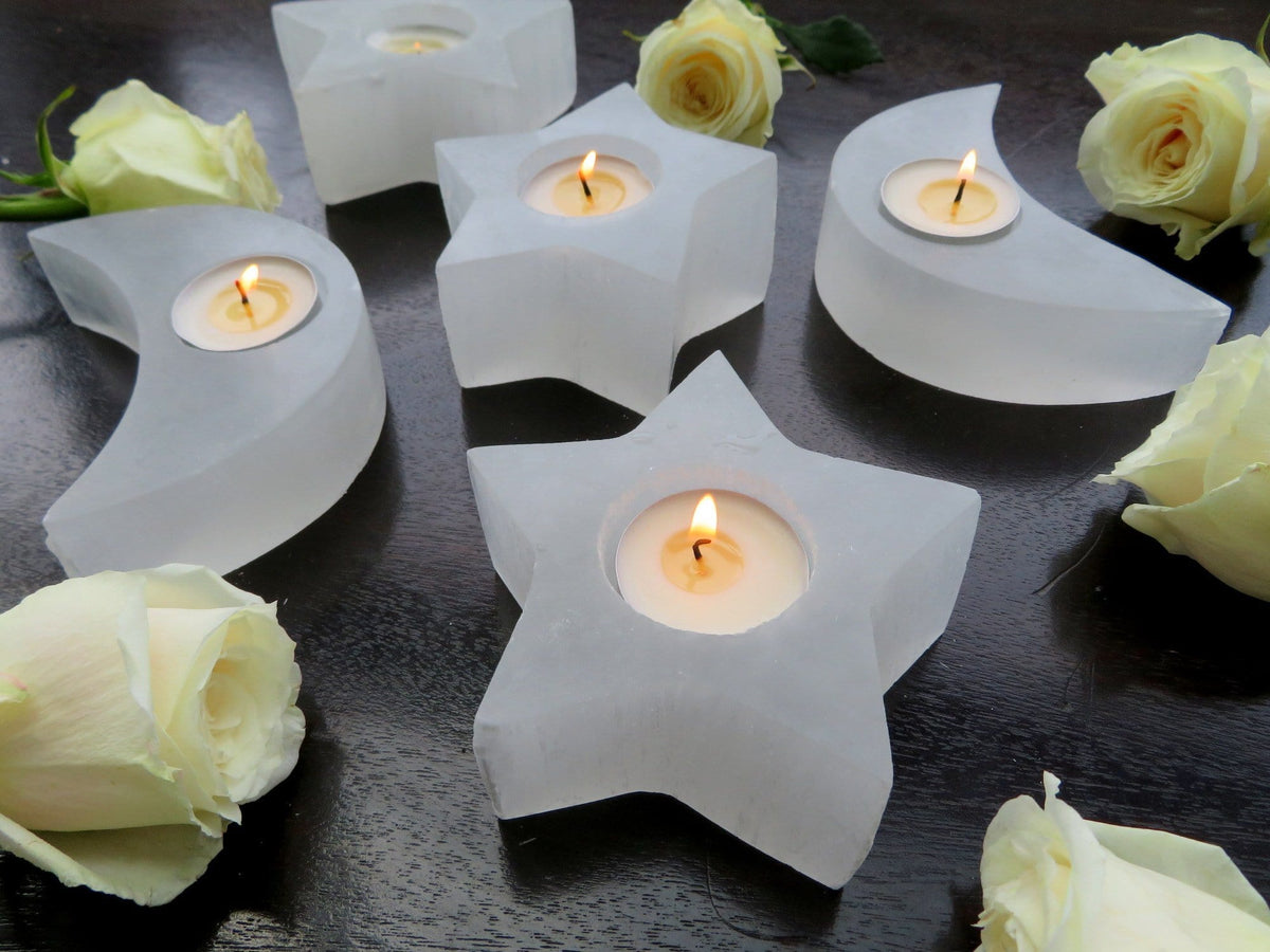 Selenite Star Shaped Candle Holders