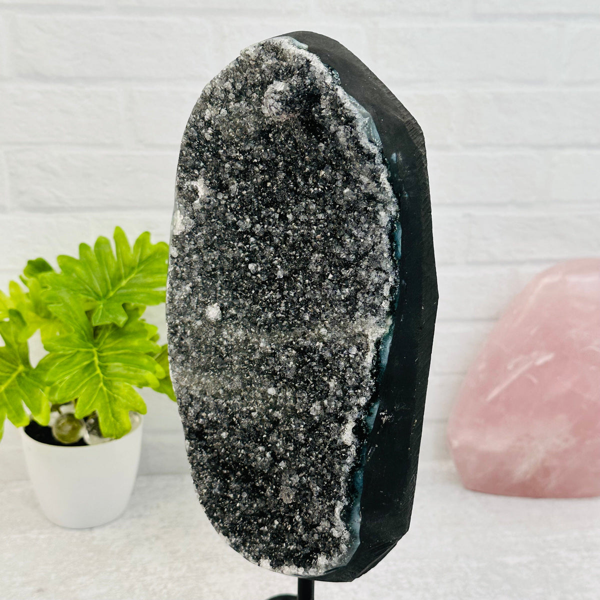 Black Amethyst Crystal Cluster on Metal Stand - OOAK -