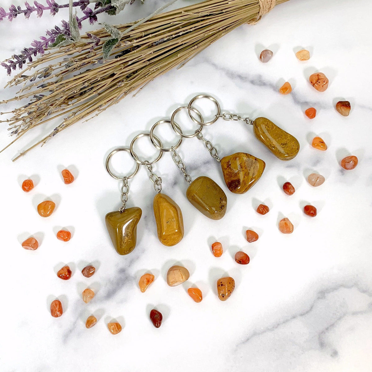 Tumbled Wood Jasper Keychains - (6BROWNSHELF-116)