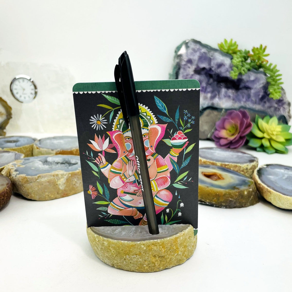 Agate Slice Pen Holder - Card Holder - Home Decor Crystals