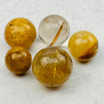 5pc Gold Rutilated Crystal Quartz Spheres - High Quality -