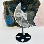 Crystal Moon Crescent on Stand - Crystal Quartz or Blue Lace Agate