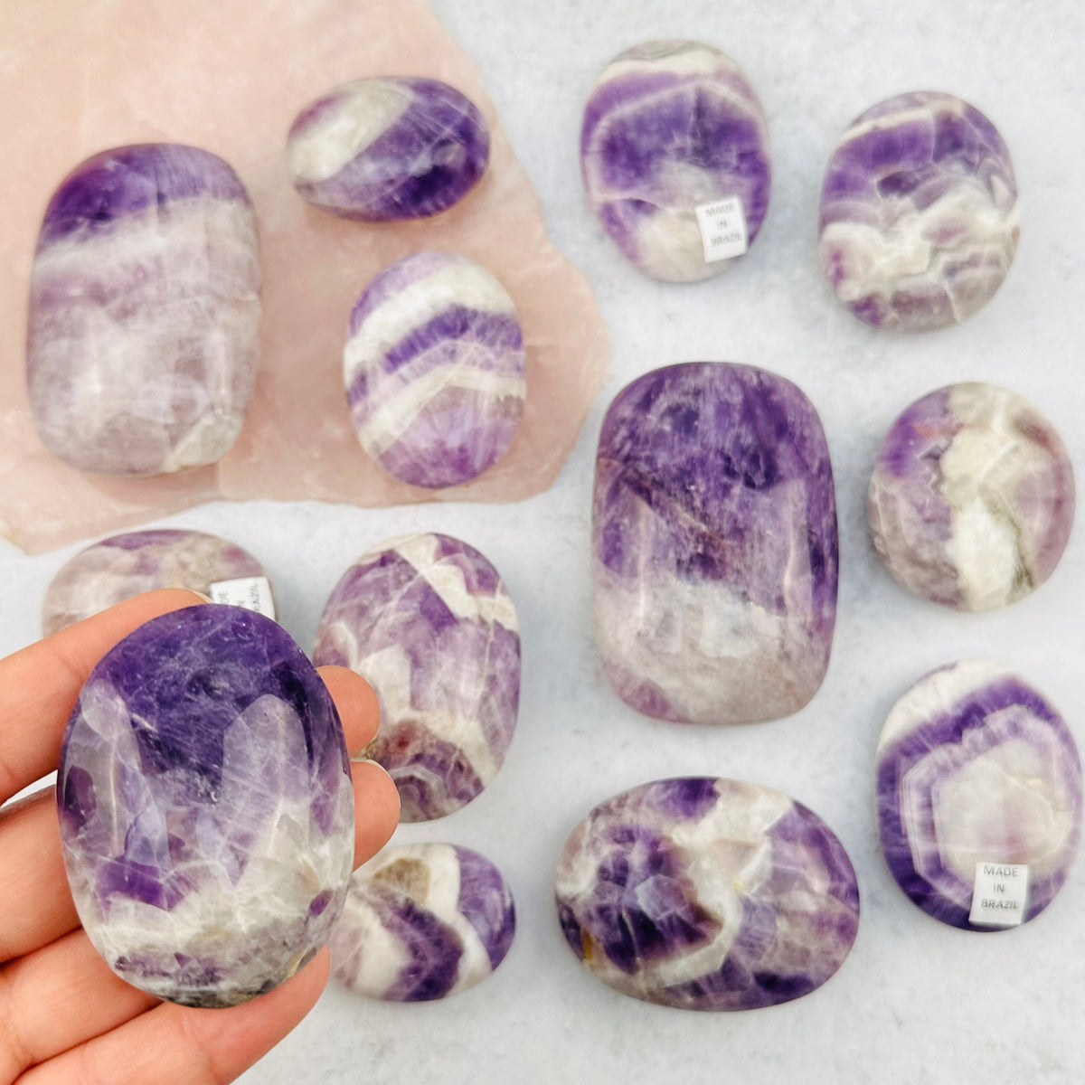 Chevron Amethyst Palm Stones - Polished Pocket Stone - By Weight -