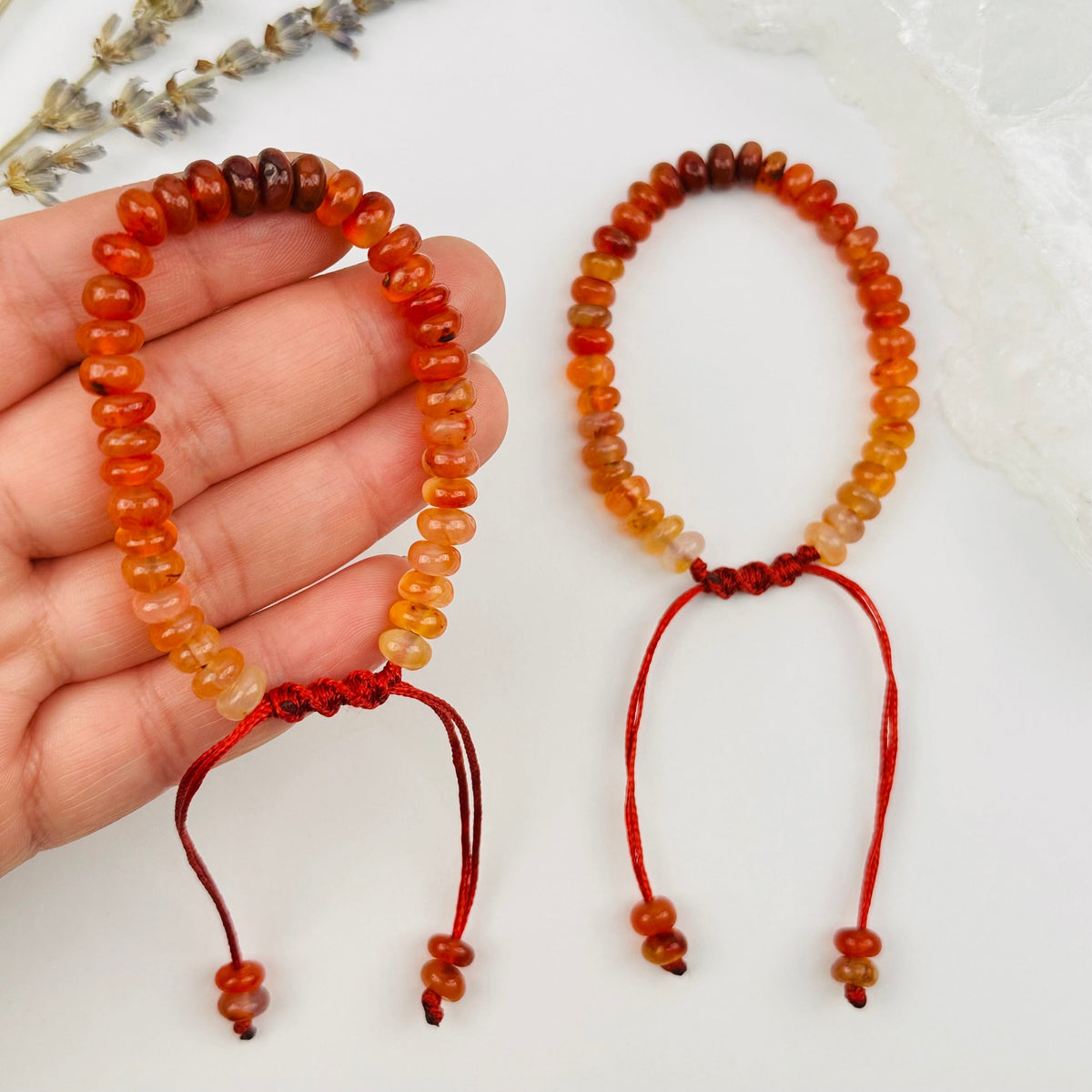 Crystal Carnelian Rondelle Bracelet - Slider Adjustable Closer