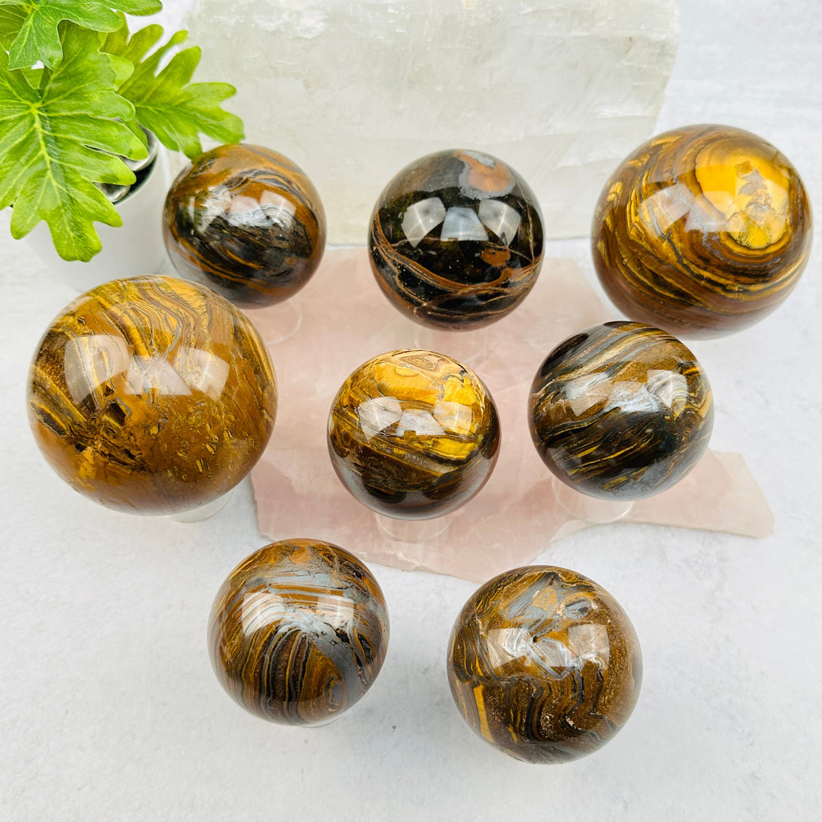 Tigers Eye with Hematite Polished Spheres - By Weight - Crystal Ball -