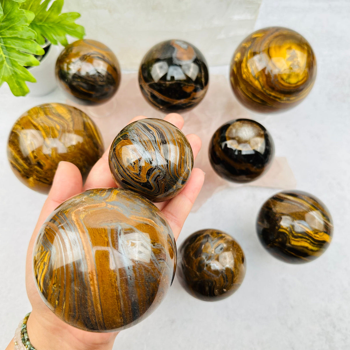 Tigers Eye with Hematite Polished Spheres - By Weight - Crystal Ball -