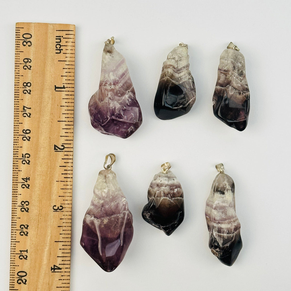 Chevron Amethyst Crystal Polished Point Pendant Charm