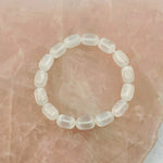 Selenite Gemstone Crystal Stretch Bracelets - Oval Beads - 12mm