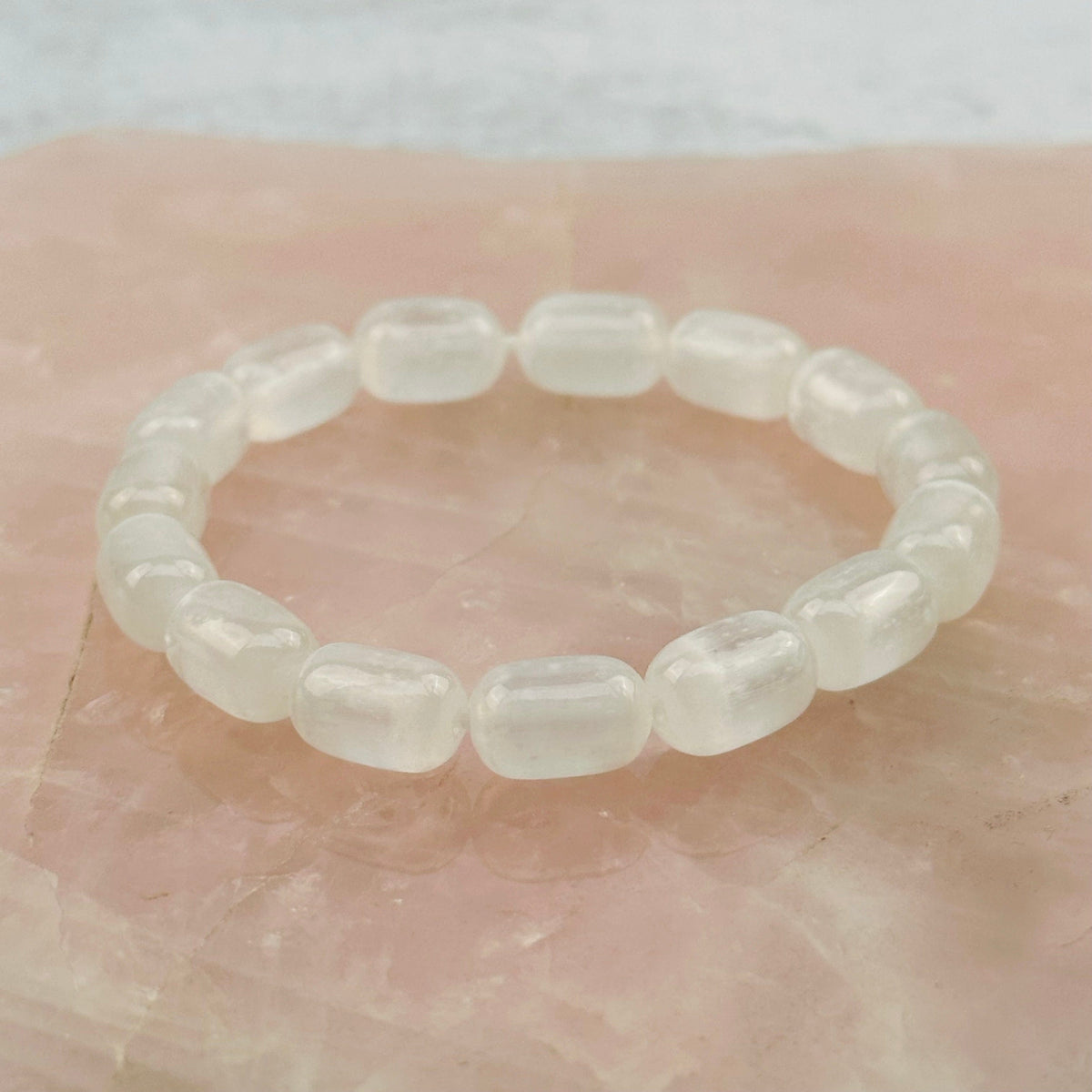 Selenite Gemstone Crystal Stretch Bracelets - Oval Beads - 12mm