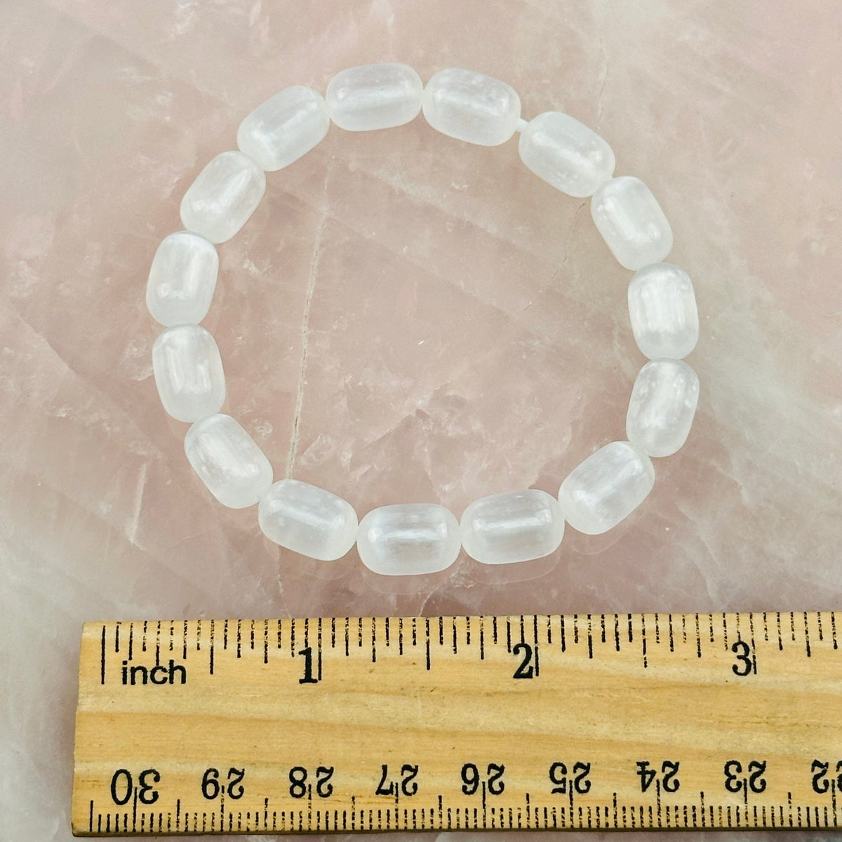 Selenite Gemstone Crystal Stretch Bracelets - Oval Beads - 12mm