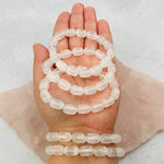 Selenite Gemstone Crystal Stretch Bracelets - Oval Beads - 12mm