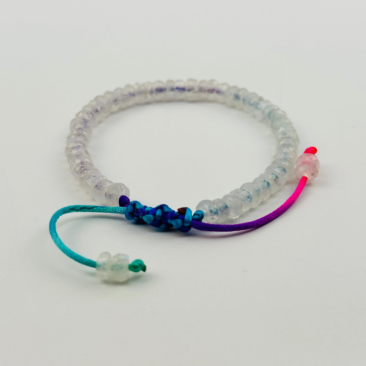 Rainbow Moonstone Rondelle Bracelet - Slider Adjustable Closer