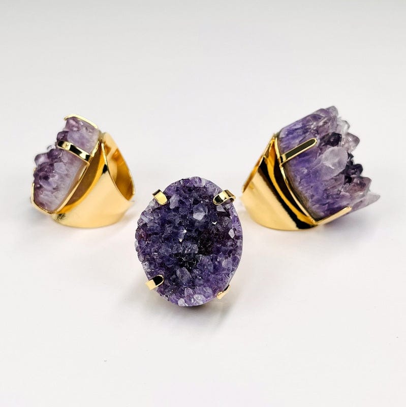 Amethyst Cluster Statement Adjustable Ring