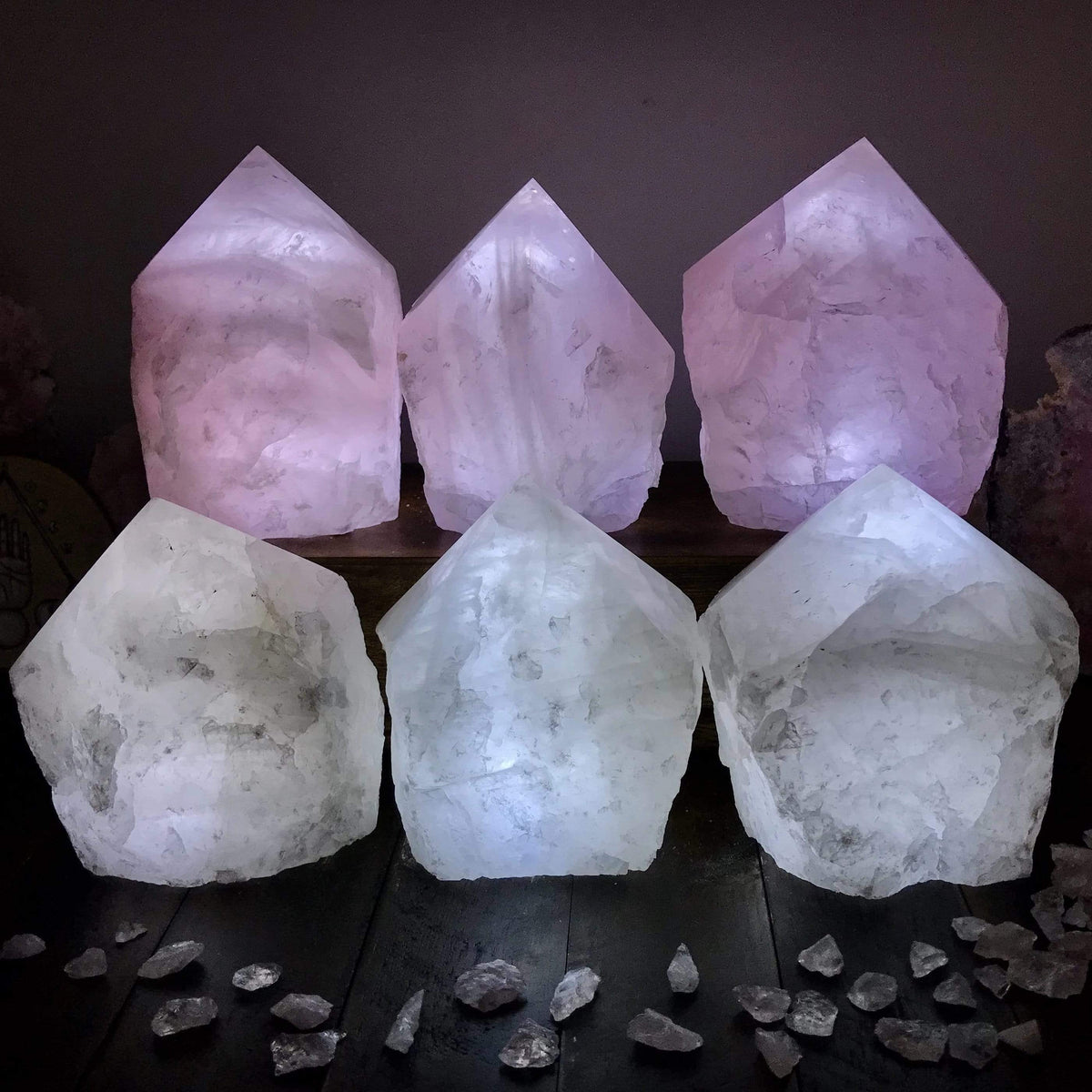 Rose Quartz and Crystal Point Lamps with USB Cord